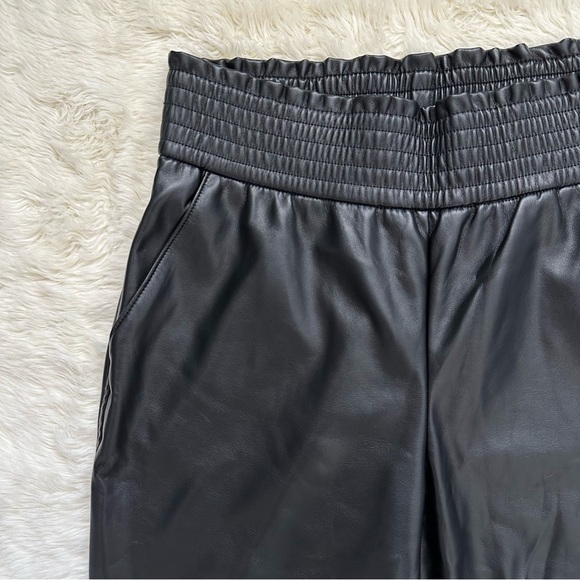 Joie Pants Faux Leather Smocked Elastic High Waist Pull On Straight Leg Black L - Picture 6 of 11
